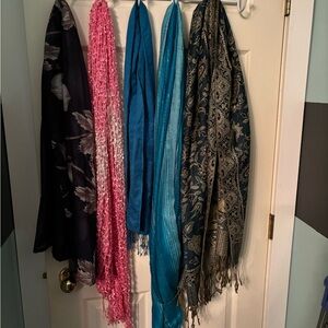 Women's Blue Teal and Pink Scarves & Wraps Set - Stylish Multi-Color Collection